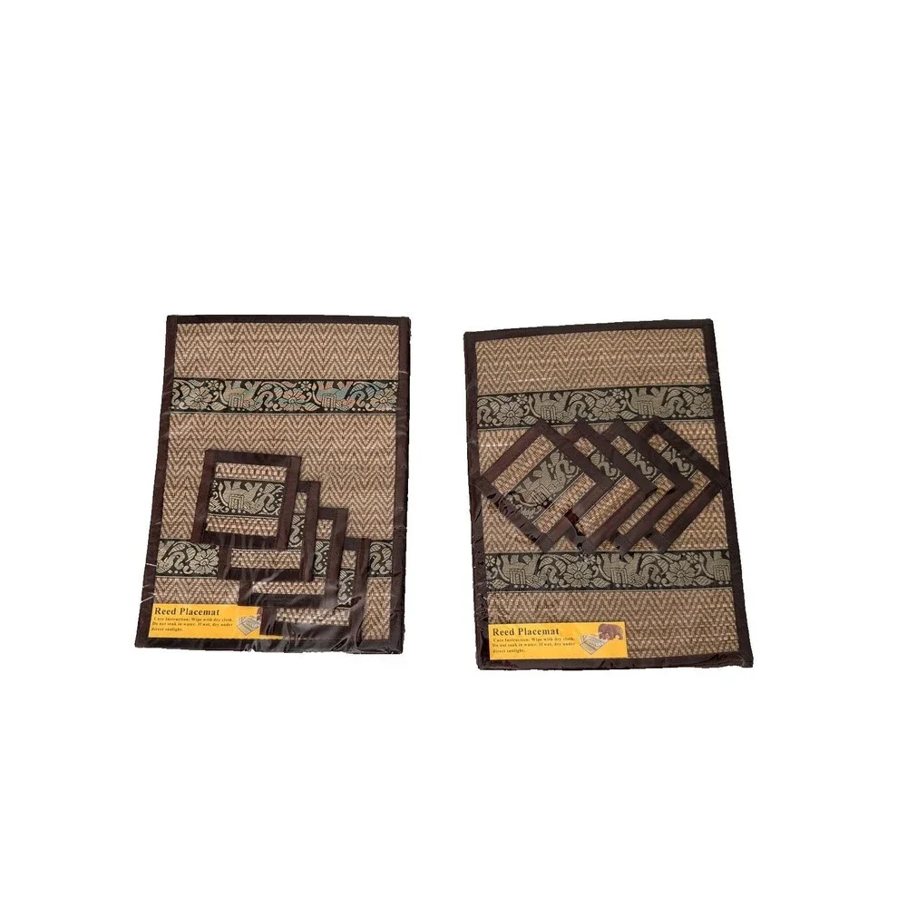 2 Reed Placemats w 8 Coasters Elephant Woven Asian Boho Table Decor New